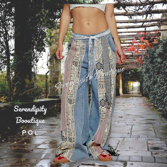 POL Boho Grunge 90s Throwback Denim Extreme Oversized Raw Edge Distressed Jeans - Picture 3 of 11